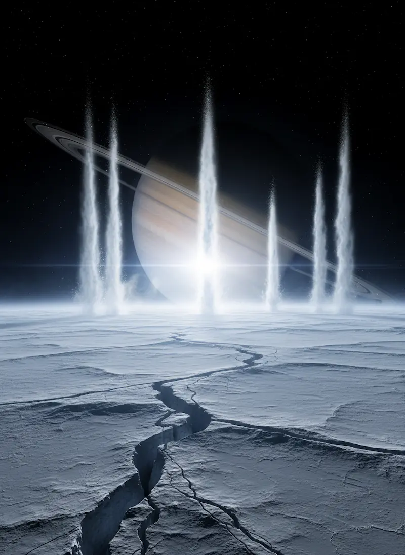 Geysers sur la lune Encelade de Saturne