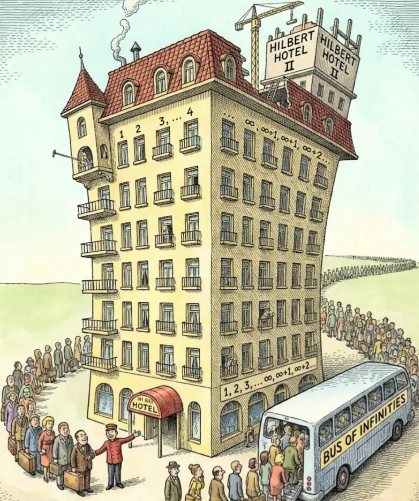 Illustration du paradoxe de l'Hôtel de Hilbert