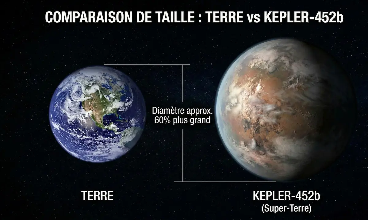 Comparaison de la taille de la Terre et de Kepler-452b
